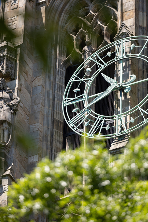 Detailed view of the beauty and grandeur of one of the clocks of Harkness Tower