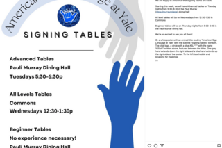 signing table advertisement for ASL